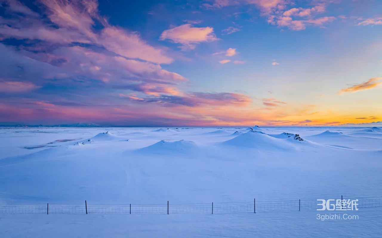 雪原日落霞光·唯美自然风景 电脑桌面风景壁纸1