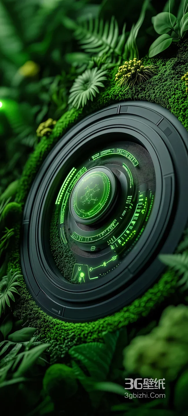 科技仪表盘·赛博自然风 未来感绿植环绕（科幻手机壁纸）1