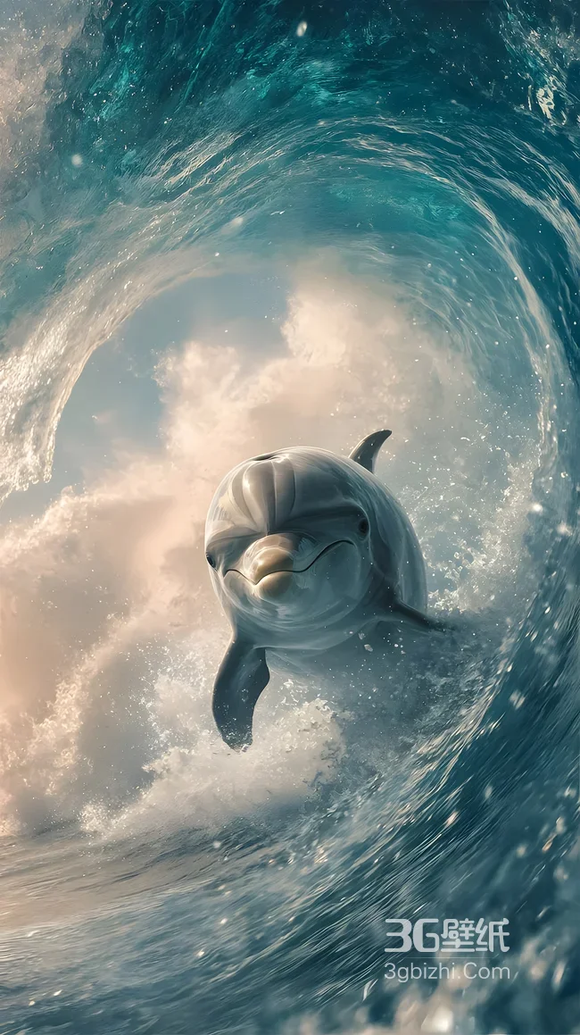 海豚·浪涡穿梭 唯美写实海洋风手机壁纸精选1