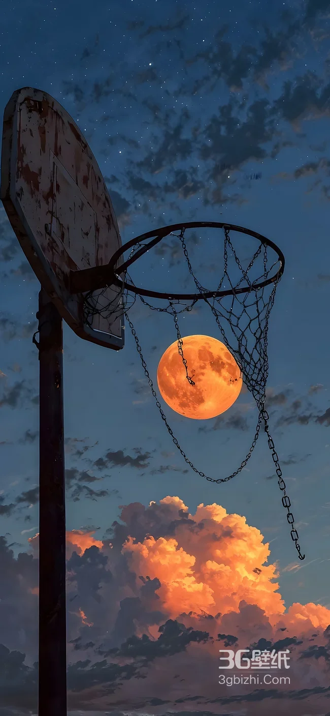 篮球架·满月入筐 唯美创意风 超火篮球主题壁纸1