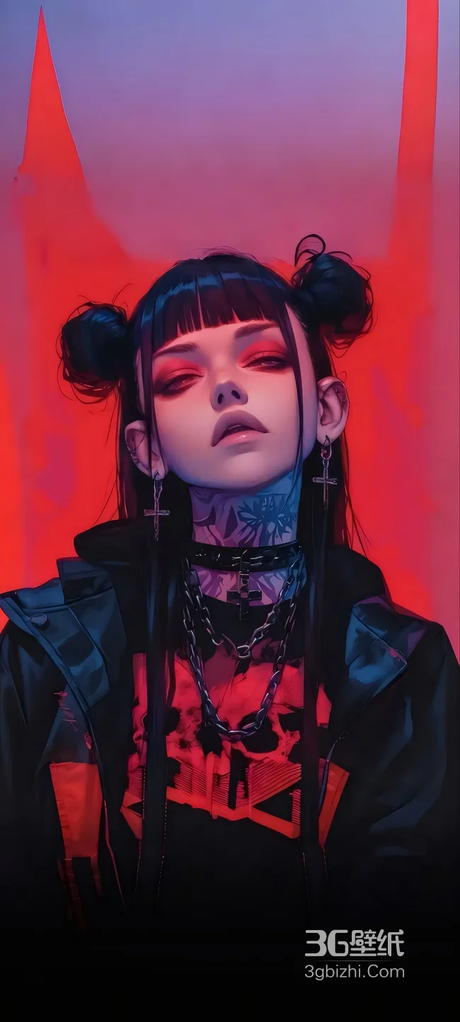 暗黑朋克少女·纹身十字架耳饰 赛博朋克风超酷壁纸1