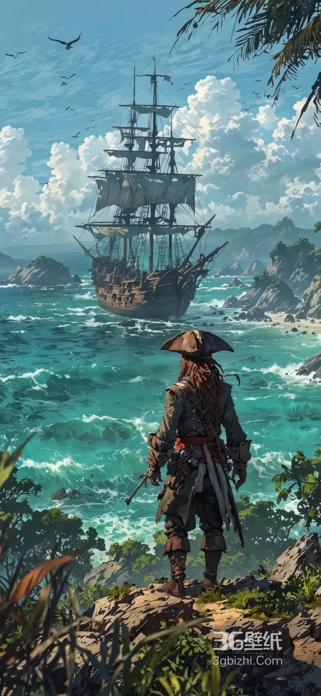 海盗船长·古帆船海岸 写实奇幻风 航海冒险手机壁纸1