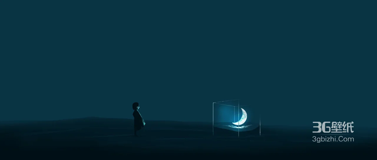 剪影小人凝视玻璃箱月亮 唯美治愈风原创插画宽屏电脑壁纸（车机适用）1