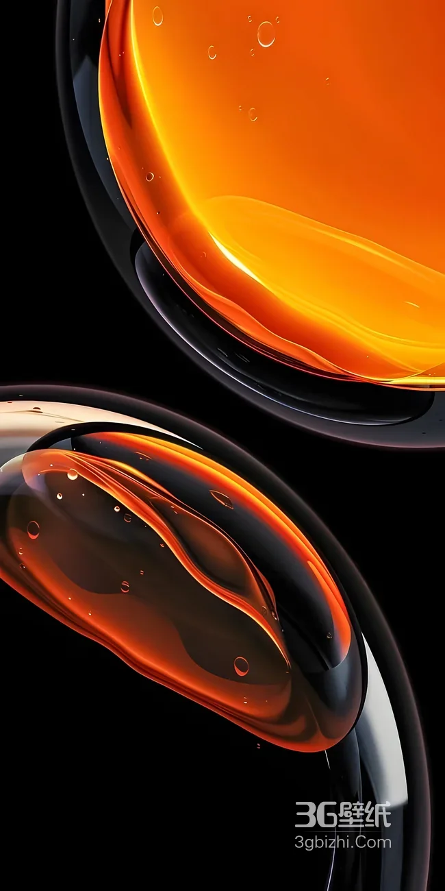 抽象液态橙黑流体·科技感玻璃风·高质感手机壁纸1