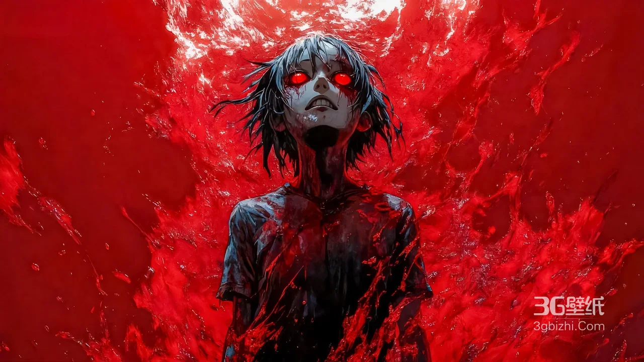 暗黑动漫风红眼血迹角色·血色漩涡 暗黑猎奇宽屏电脑壁纸1
