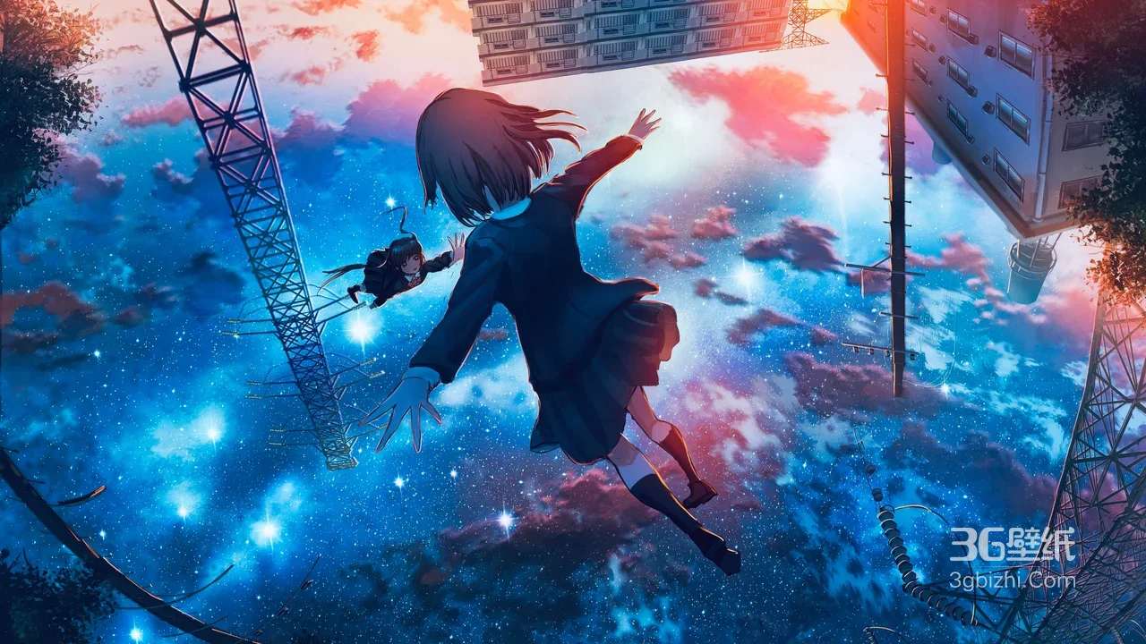 二次元少女浮游星空 日系唯美动漫超现实壁纸1