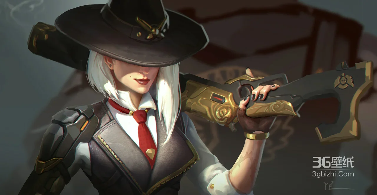 艾什·酷飒机械臂持枪 西部科幻风守望先锋宽屏车机壁纸1