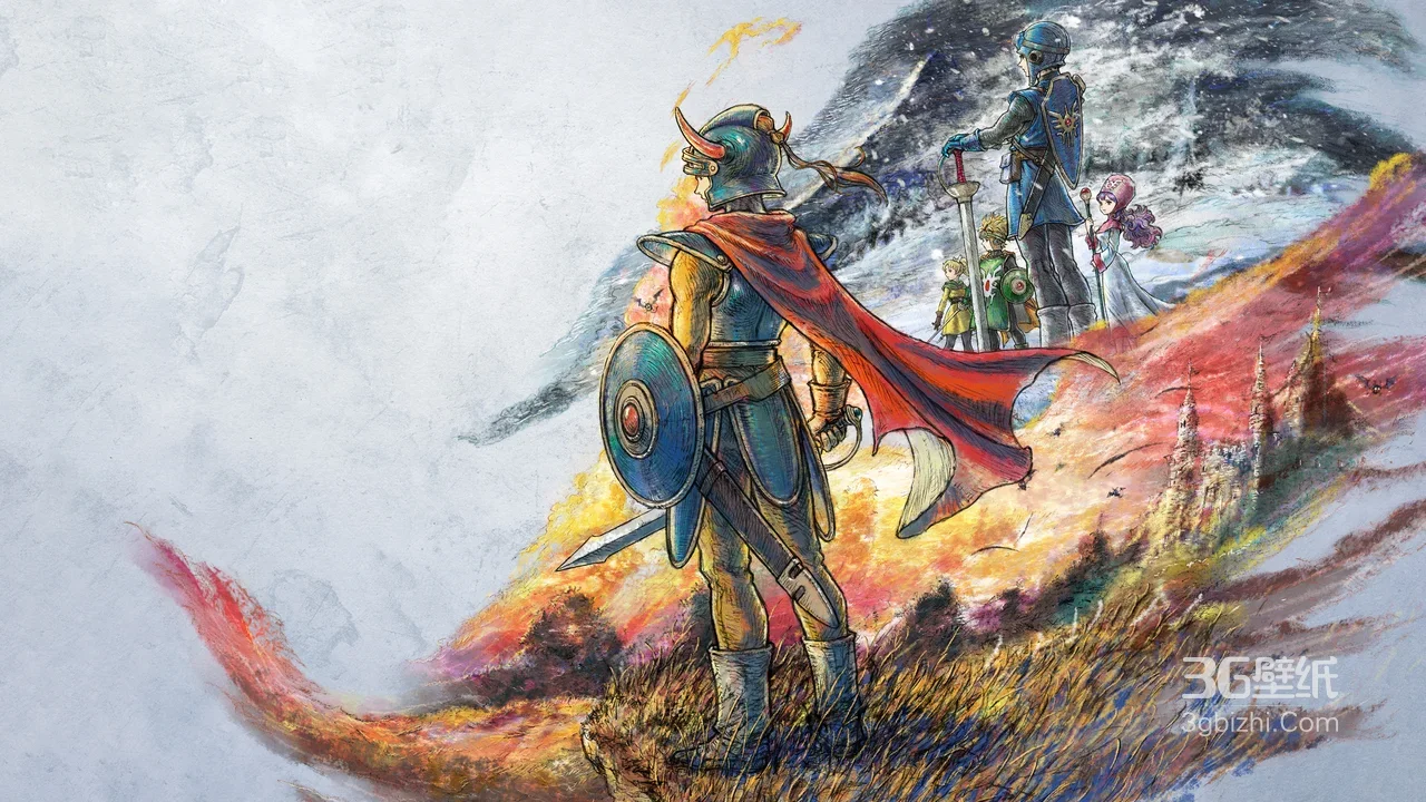 勇者斗恶龙·红披风盔甲勇者·手绘奇幻 RPG宽屏壁纸1