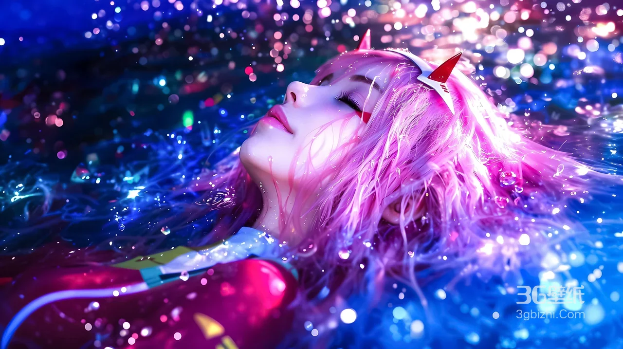 Zero Two·粉发湿发水中憩 唯美梦幻 DARLING in the FRANXX 电脑壁纸精选1