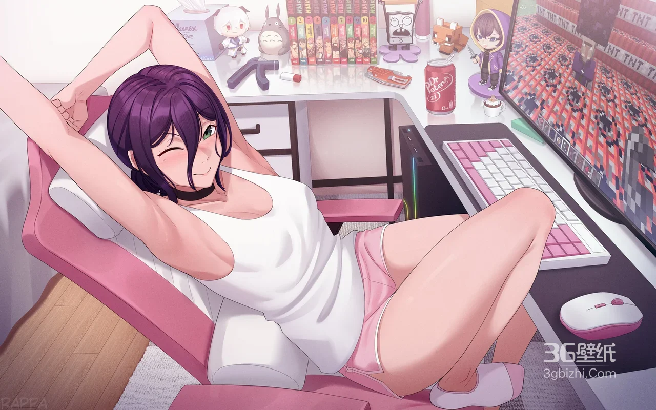 二次元紫发少女·电竞房放松 高人气电脑桌面背景1