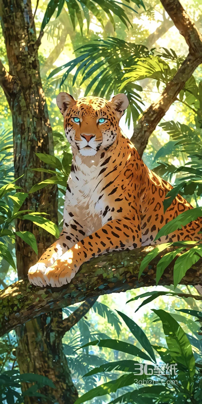 蓝眼花豹·二次元动漫风插画 高清丛林猛兽手机壁纸1