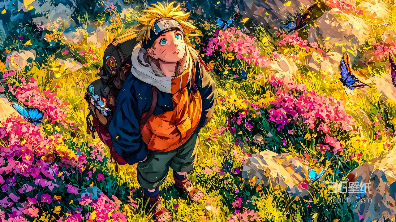 漩涡鸣人·花海漫游 二次元（火影忍者）蝴蝶治愈电脑壁纸1