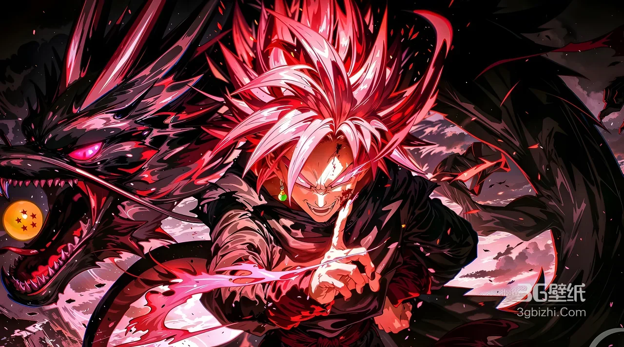 黑悟空·超级赛亚人桃红 暗黑龙 龙珠超 暗黑热血风 超燃电脑壁纸素材1