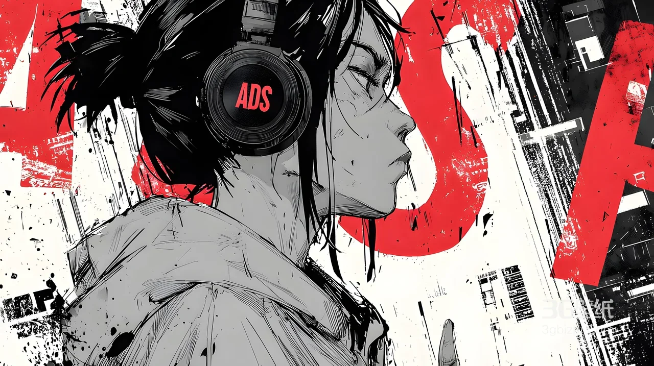 戴ADS耳机酷感少女·暗黑涂鸦风 街头艺术电脑壁纸精选1