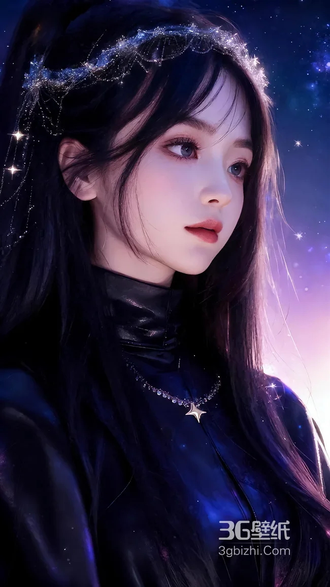 暗黑星空少女·星饰皮衣 原创唯美 高人气竖屏壁纸1