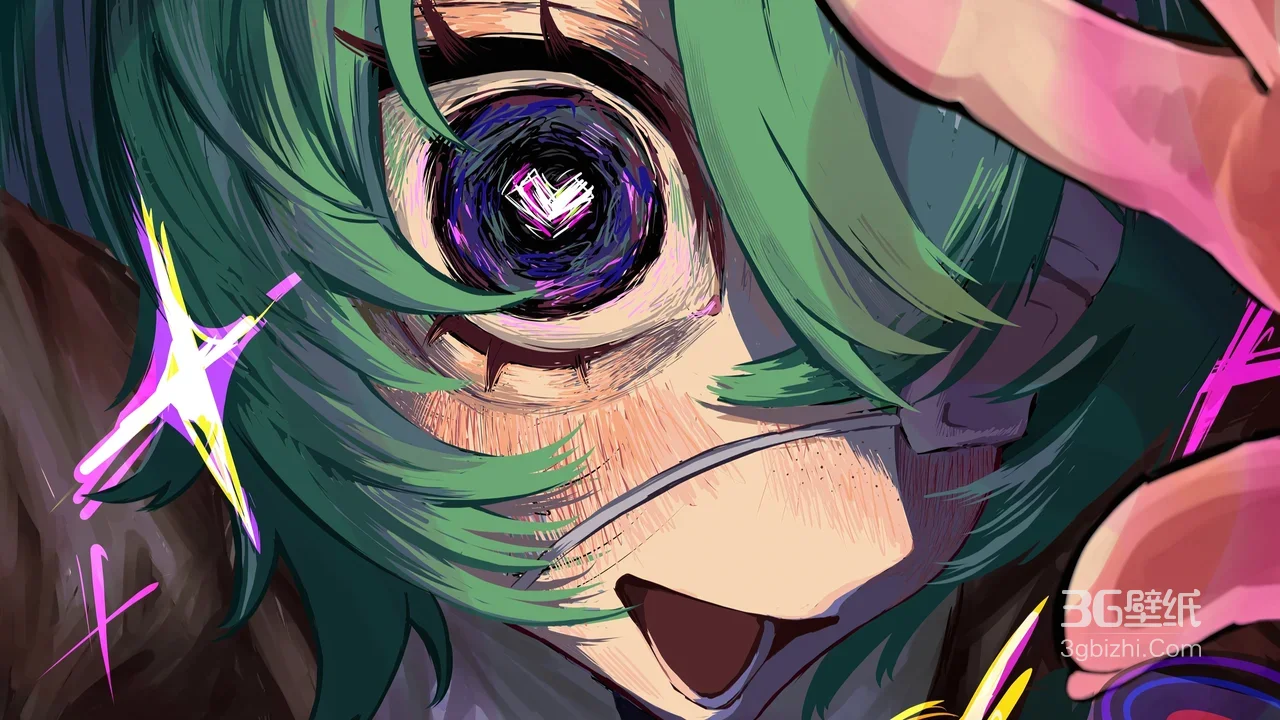 绿发·漩涡眼动漫角色 暗黑二次元同人电脑壁纸1