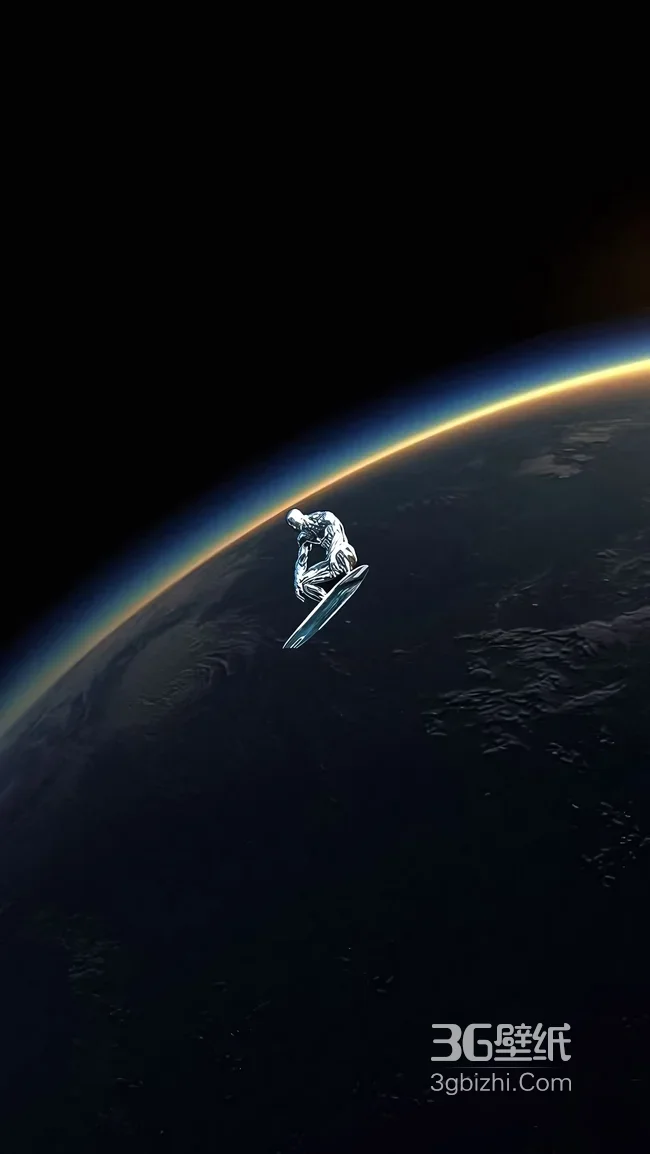 银影侠·银板冲浪 科幻写实风 漫威地球轨道太空场景 高质感壁纸1