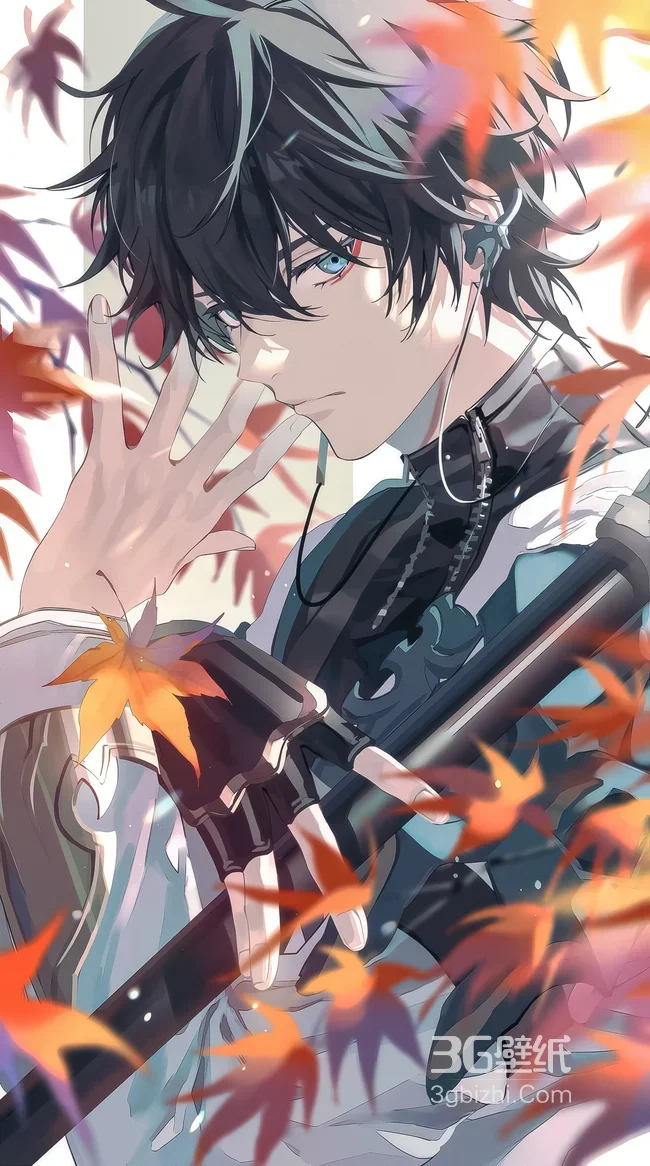 二次元国风清冷少年·枫叶环绕 高人气竖屏壁纸1