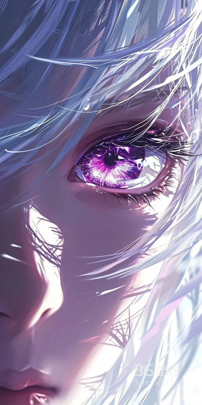 白发二次元角色·星空紫眸唯美梦幻风二次元护眼壁纸1