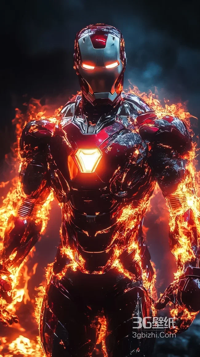 钢铁侠·战甲燃焰 暗黑科幻风 漫威热血手机壁纸1