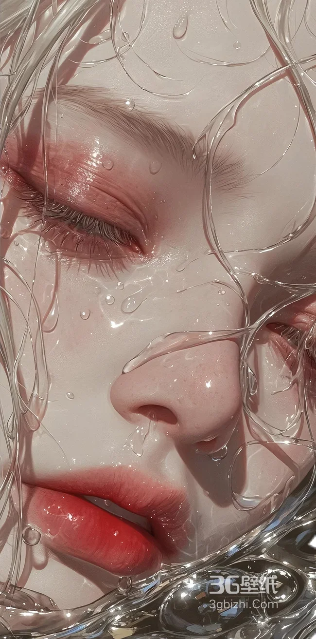 唯美写实流体缠绕红唇人物 艺术创作手机壁纸1