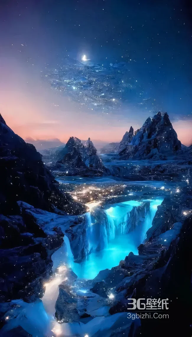 冰川蓝瀑星夜山脉·梦幻唯美超火手机壁纸1