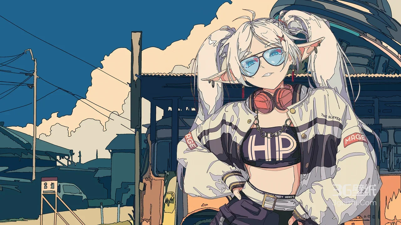 精灵耳少女·HP潮酷穿搭 国漫街头风原创插画电脑壁纸1