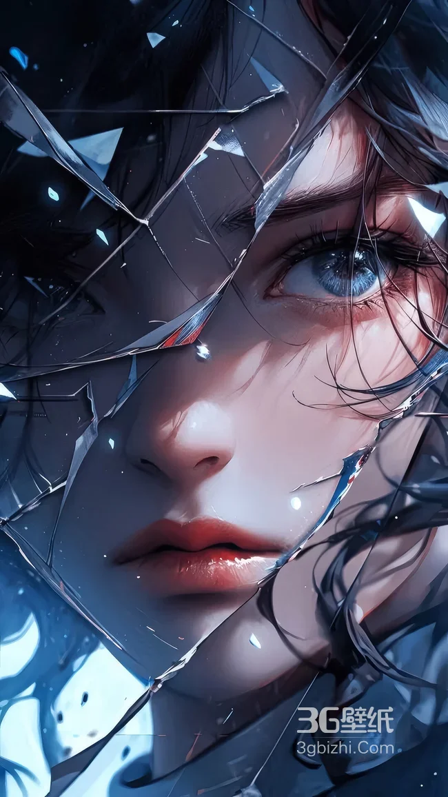 写实人物·破碎玻璃特效 暗黑蓝调 高人气手机壁纸1