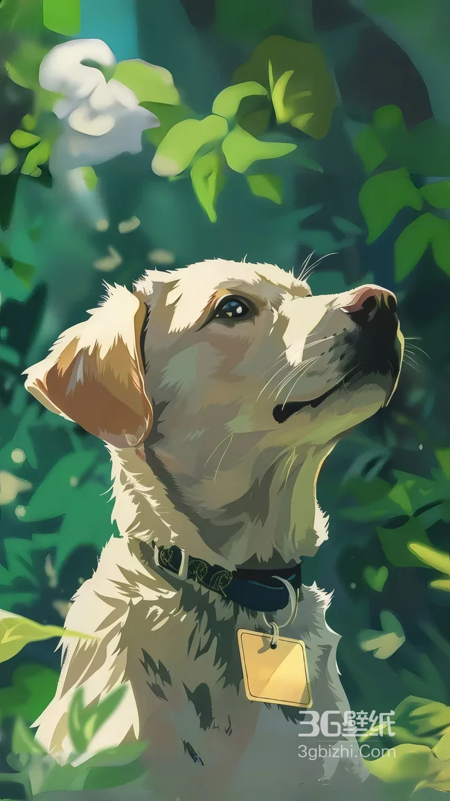 拉布拉多幼犬·仰头望景 唯美插画风 治愈系宠物手机壁纸1