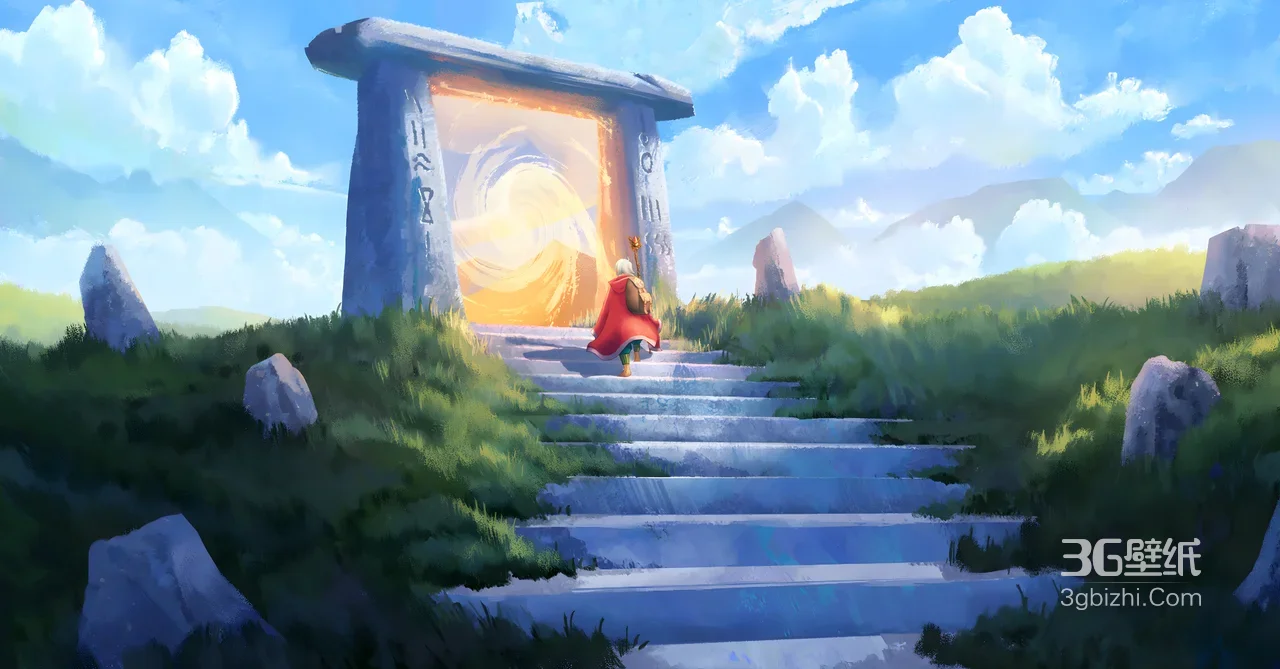 神秘旅人·传送门石门 二次元唯美风 宽屏奇幻冒险电脑壁纸1