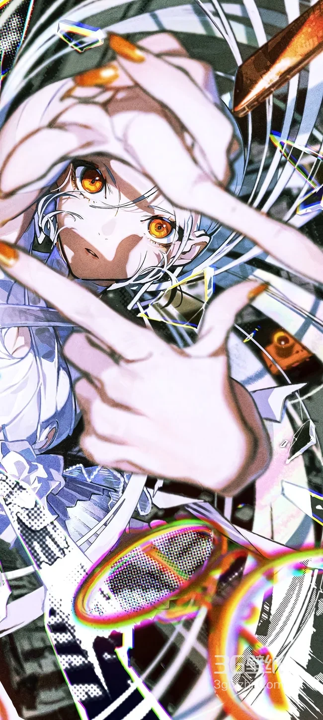 橙瞳白发动漫少女·赛博朋克风 二次元张力手势壁纸1