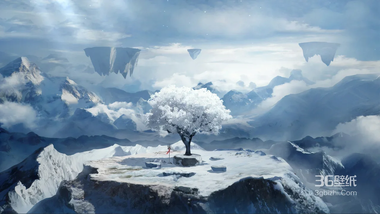 雪山白树悬浮岛 唯美仙侠游戏场景 电脑壁纸1