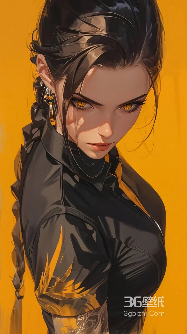 黑金酷飒少女·写实暗黑风原创插画 高质感手机壁纸1