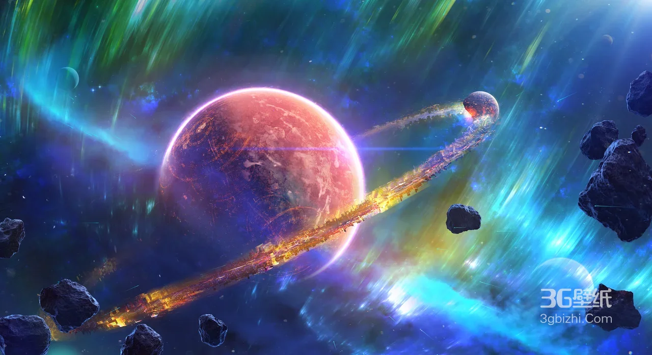科幻梦幻宇宙行星·光带陨石超现实桌面背景1