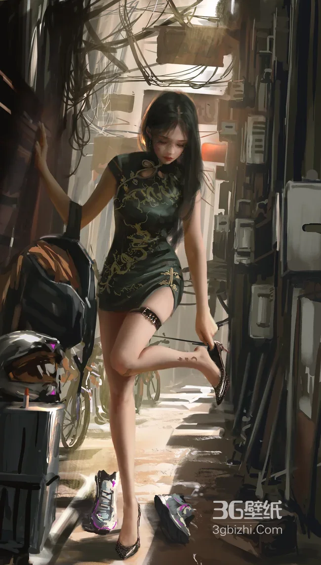 赛博国风旗袍少女·写实插画 高人气竖屏手机壁纸1