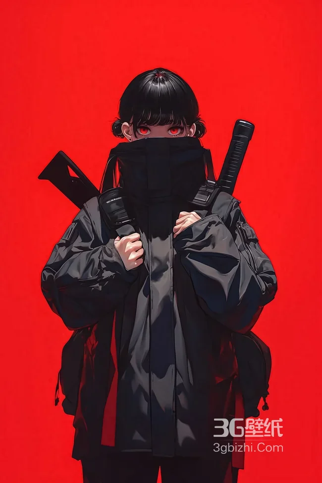 暗黑战术风二次元少女·红瞳背武器 高燃手机壁纸1