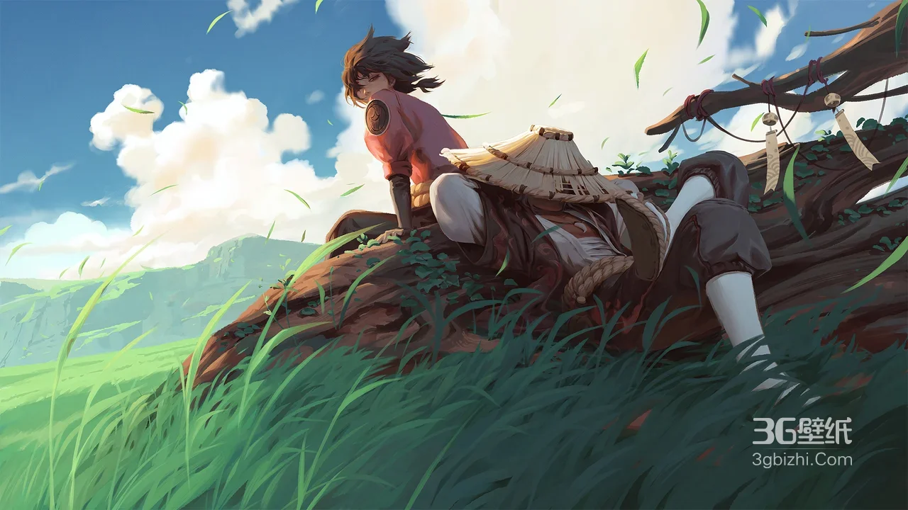 国风侠客与斗笠武者·清新国漫风 宽屏电脑壁纸1
