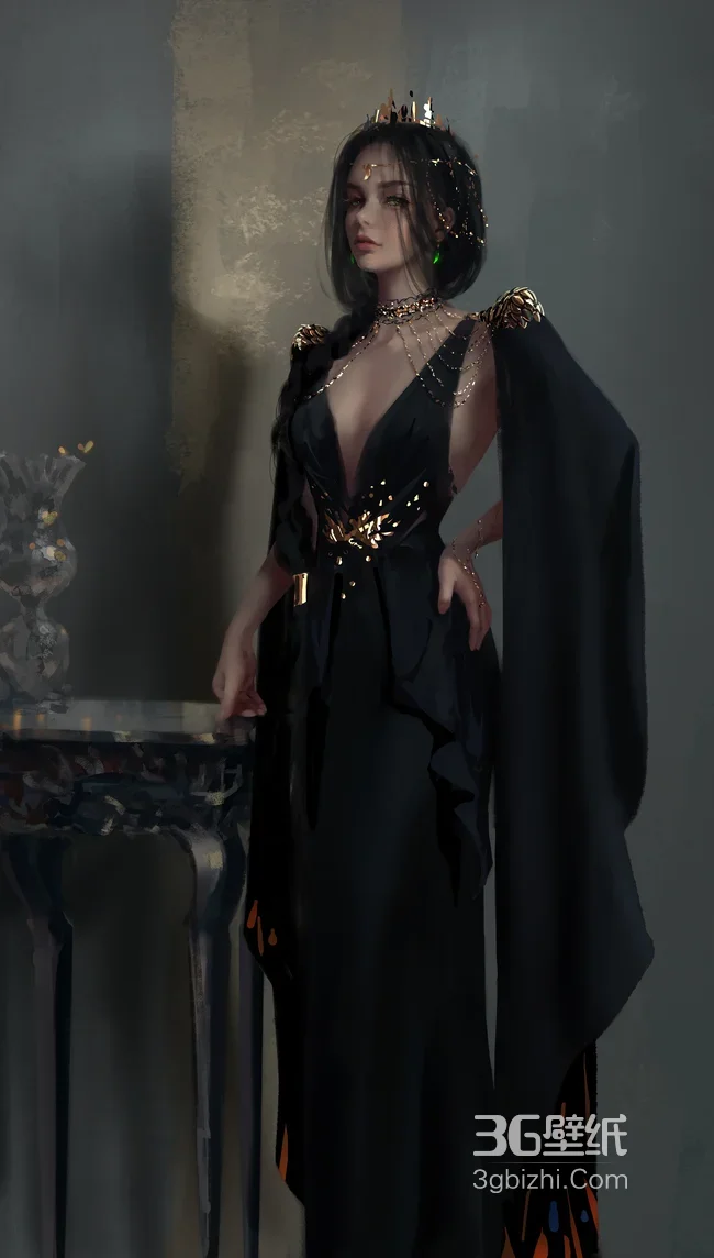 暗黑贵女·黑金礼服皇冠 写实风 热门手机壁纸1