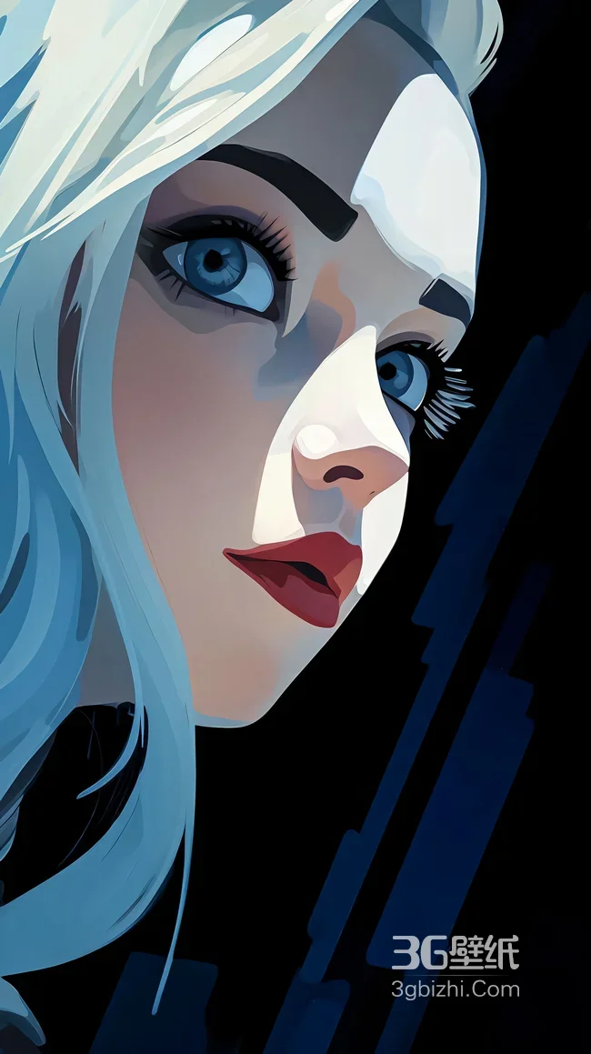 白发蓝眸少女·扁平插画风 高质感二次元手机壁纸1