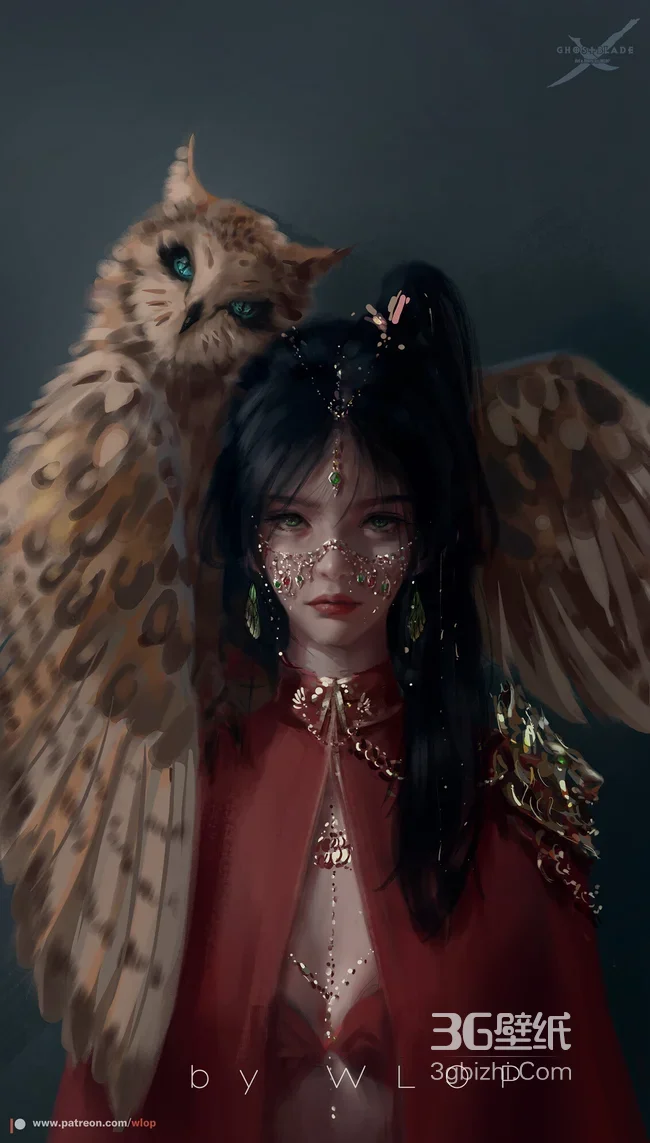 鬼刀 古风神秘女子&猫头鹰 国漫唯美手机壁纸精选1