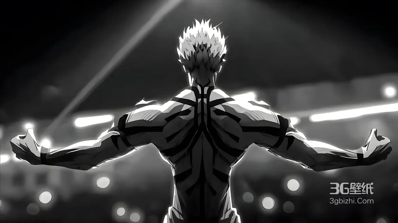 动漫风黑白肌肉角色·张开双臂 赛场高光电脑壁纸1