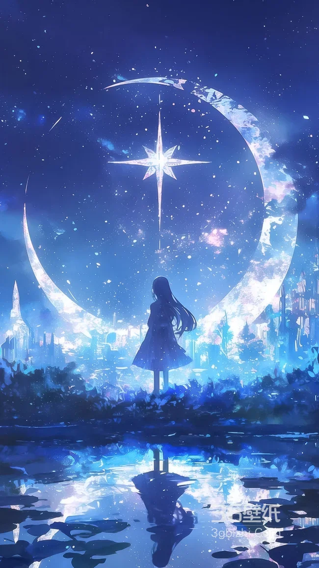 星空少女·二次元唯美星月之城 梦幻壁纸1