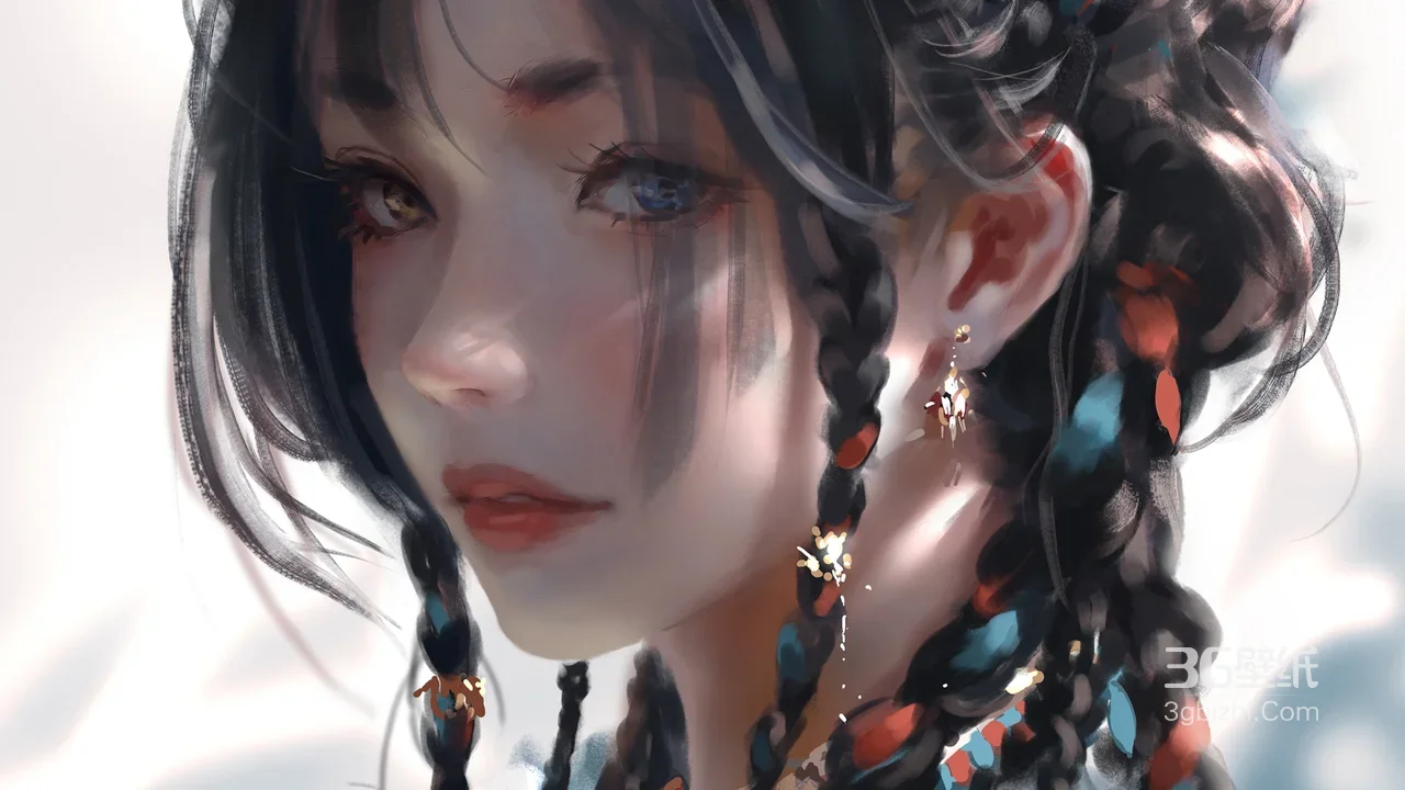 古风编彩绳少女·唯美国风写实插画超美电脑壁纸1