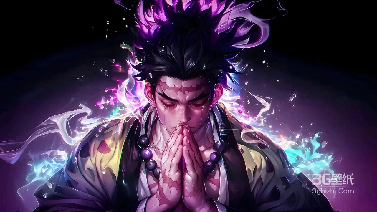 二次元帅哥·合十炫彩特效 暗黑炫彩动漫宽屏电脑壁纸1