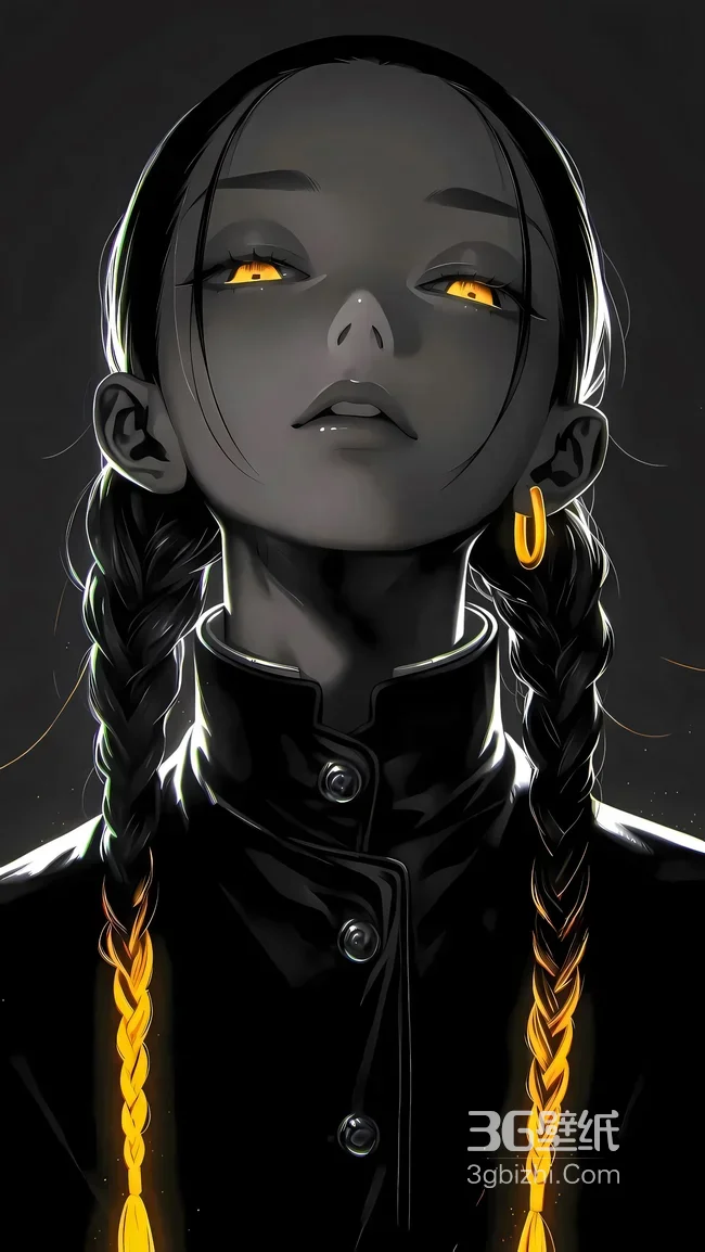 暗黑双辫少女·黄瞳燃光 二次元暗黑风 暗黑动漫壁纸