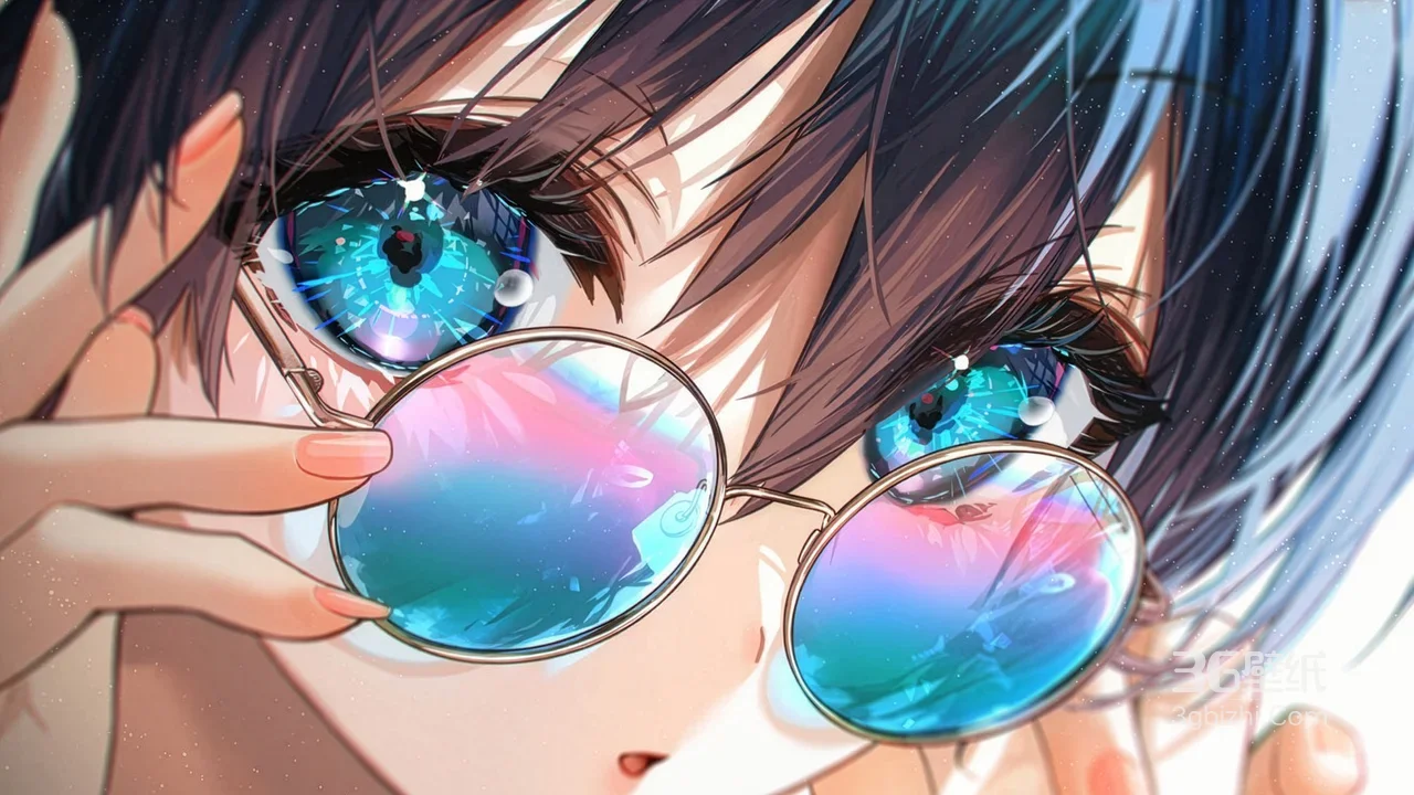 二次元唯美动漫美少女·琉璃眼炫彩眼镜 原创插画壁纸1
