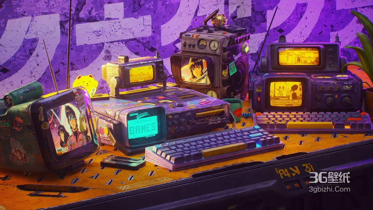赛博朋克复古电子设备·动漫画面 怀旧科技电脑壁纸1