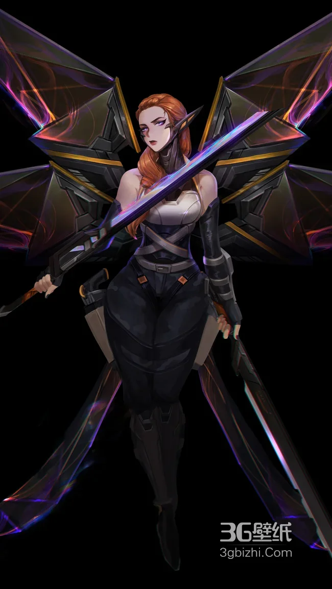 菲奥娜·机械翅膀双剑 赛博朋克风LOL游戏角色 竖屏壁纸1