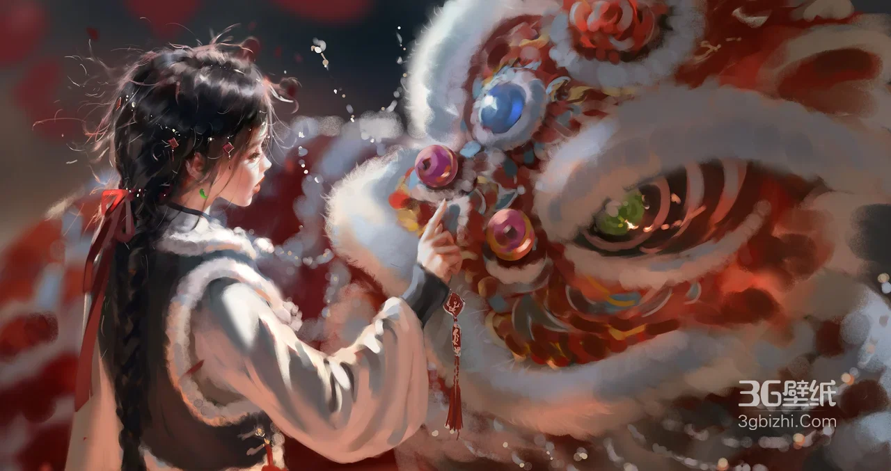 古风少女·醒狮贺岁 国风唯美宽屏车机壁纸1