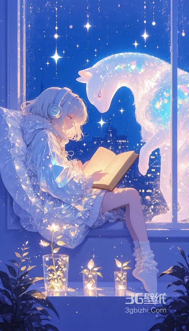 少女与星空幻兽·唯美二次元夜景 治愈手机壁纸1